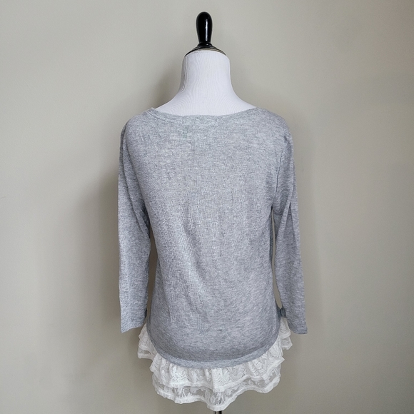 American Rag gray lace hem sweater size large - Picture 4 of 7